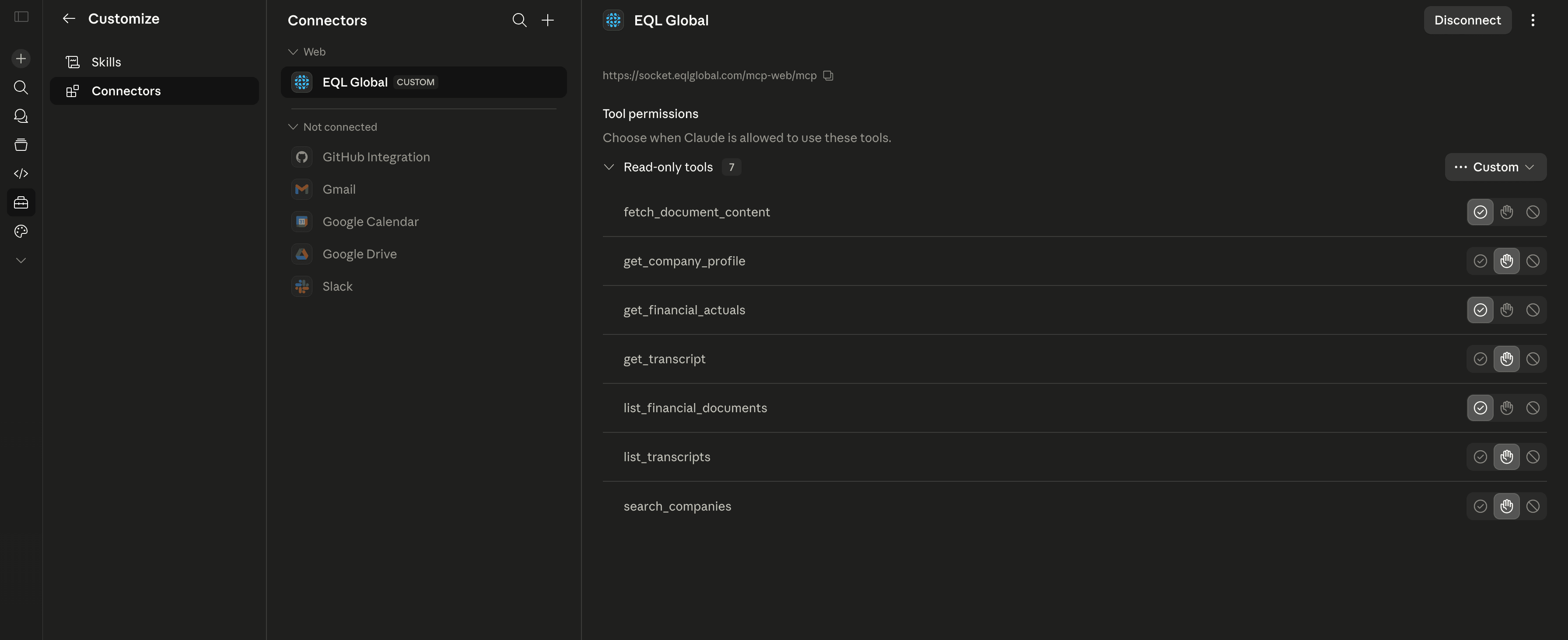 Claude conversation using EQL data to answer a financial question