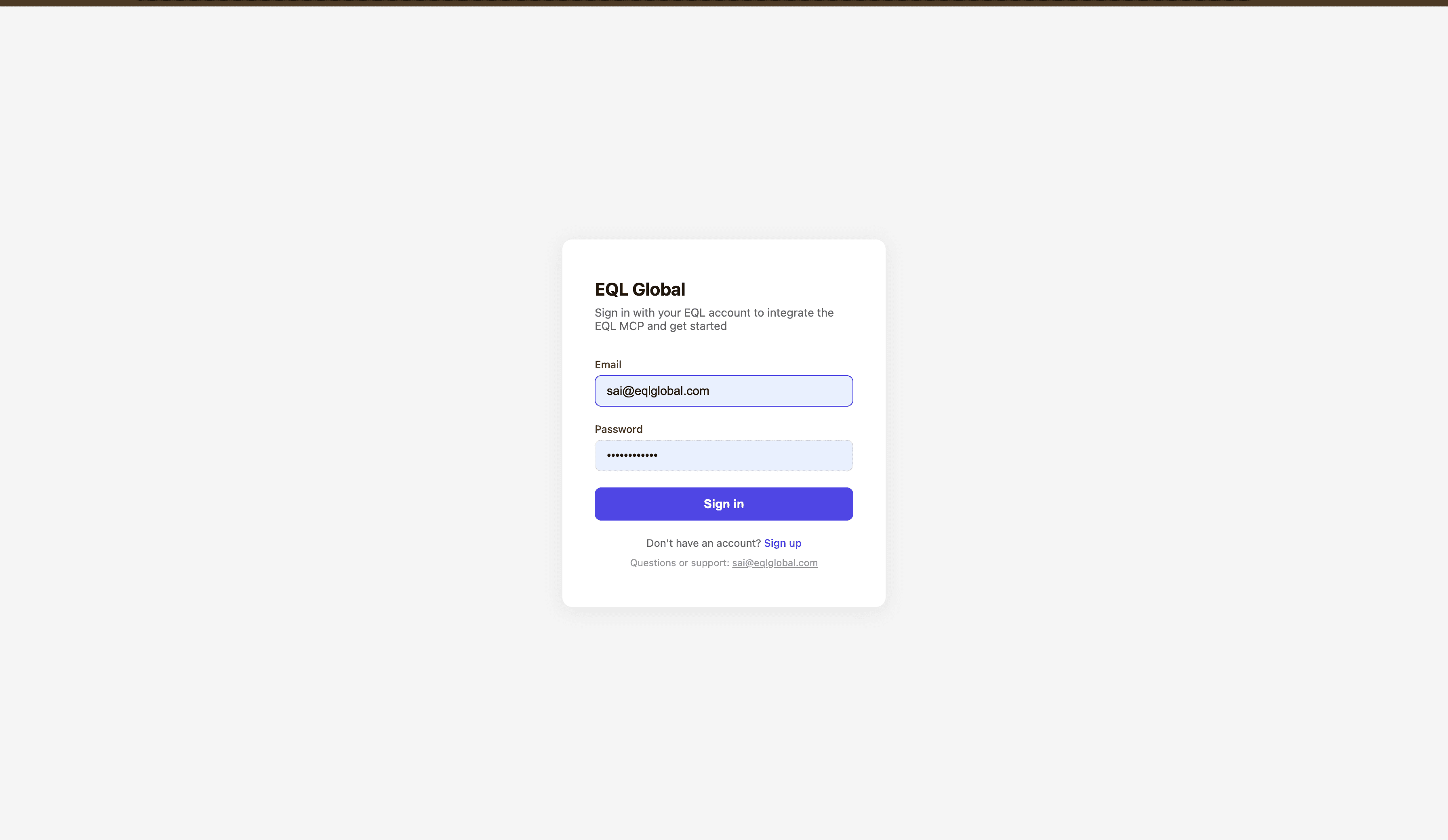 EQL Global login page reached from Replit's authorization redirect