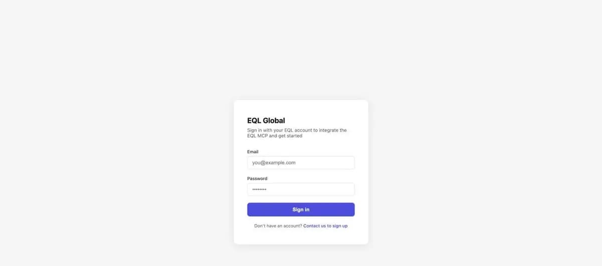 Connectors list with Connect button highlighted next to EQL Global